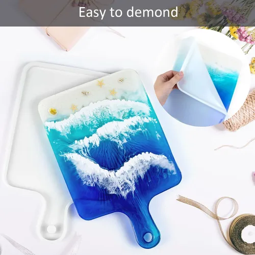 Miniatura 5 de Moldes de bandeja de silicona de resina, molde de fundición de epoxi para bricolaje, tabla de cortar rectangular grande con asa, esencial de cocina