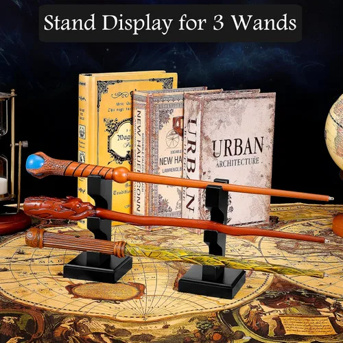 Miniatura 2 de ChampWe Soporte de exhibición de varita de mago, soporte de varitas mágicas de madera, 3 niveles para colección, color negro