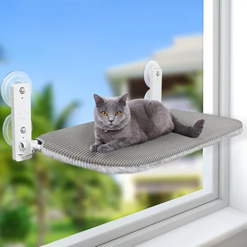 Miniatura 7 de Sunhoo Hamaca para ventana de gato, percha inalámbrica, alféizar de ventana, asiento plegable, estable, con ventosa mejorada, fácil montaje, estante