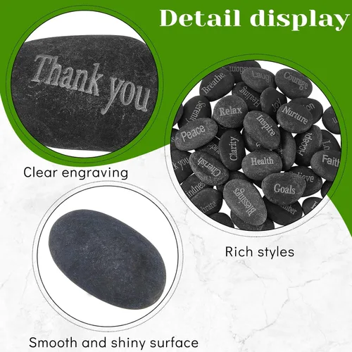 Miniatura 3 de Fabbay 40 piezas de rocas inspiradoras grabadas, piedras de aliento con palabras, juego de piedra natural de río a granel para decoración de jardín