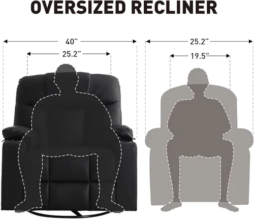 Miniatura 2 de Bonzy Home Sillón reclinable mecedor giratorio de gran tamaño, silla reclinable mecedora de 40 pulgadas con calefacción y masaje, sillón individual