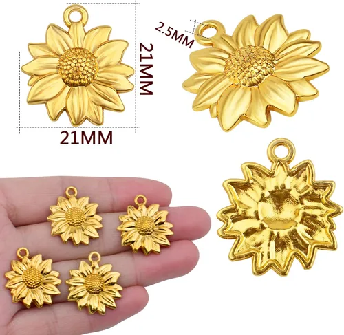 Miniatura 3 de BronaGrand 60pcs Sunflower Pendant Charms Alloy Sunflower Bead Charms Flower Charms Pendants Craft Supplies for DIY Jewelry Earrings Necklace Dorado