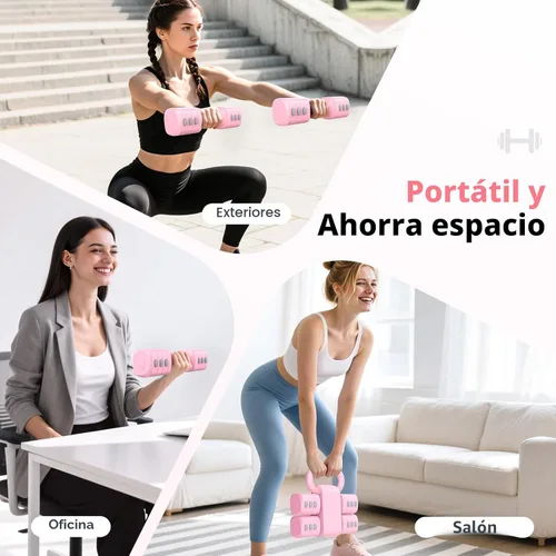 Miniatura 6 de Hezeyferg Juego de mancuernas ajustables 2 en 1, juego de mancuernas con 4 niveles de peso para mujeres y hombres, cada una de 1/1.5/2/2.5 kg de Rosa