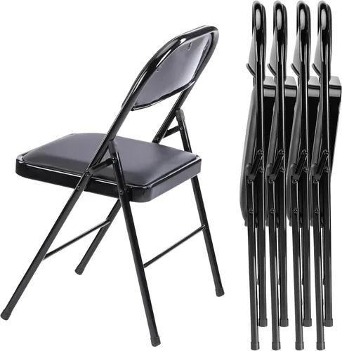 Miniatura 8 de InfiniPower Paquete de 2 sillas plegables con asientos acolchados de cuero y marco de metal duradero, cómodas, plegables, portátiles, interiores