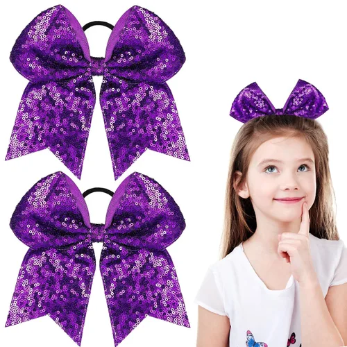 Miniatura 26 de 2 paquetes de lazos grandes para animadoras de 8 pulgadas con soporte para coleta, lazos grandes para el cabello para uniformes de sóftbol para Negro
