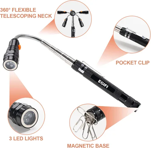 Miniatura 4 de Regalos para él, herramientas de recogida magnética LED, herramienta de recogida de linterna magnética telescópica, rellenos de calcetines