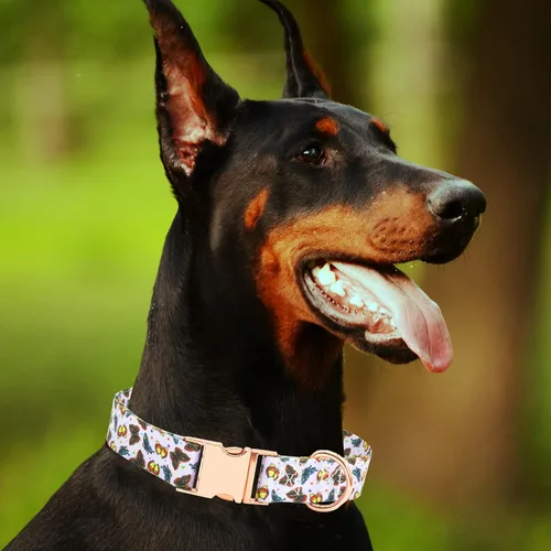 Miniatura 4 de Collar de perro con hebilla de metal con bonito estampado, collares ajustables con patrón floral para mascotas para perros pequeños, medianos