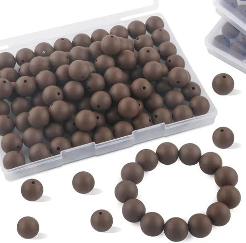 Miniatura 11 de Sunrony 70 cuentas de silicona para hacer collares, cuentas redondas de silicona a granel de 0.59 pulgadas para bolígrafos (rosa caramelo)