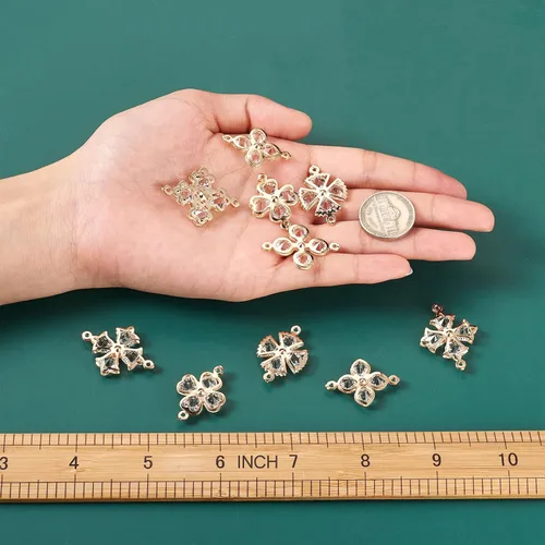 Miniatura 3 de Cheriswelry Colgantes de corazón de diamantes de imitación de oro claro, colgante de aleación colgante de cristal brillante, abalorios de flores 3