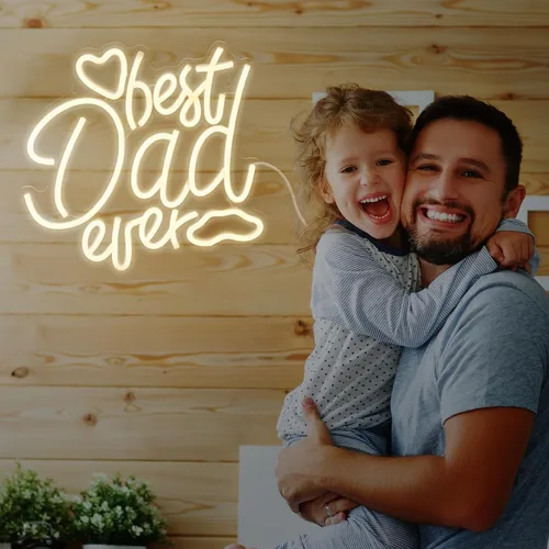 Miniatura 6 de Baquler Letrero de neón con luces LED con texto en inglés "Best Dad Ever", regalo para decoración de pared del día del padre, expresarte agradecido