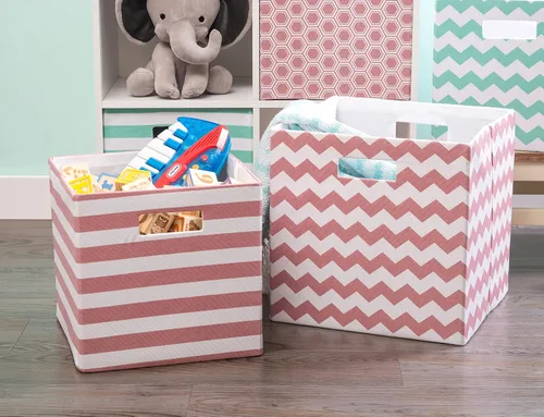 Miniatura 6 de DII Cubo de almacenamiento plegable de poliéster, Chevron, aguamarina, grande