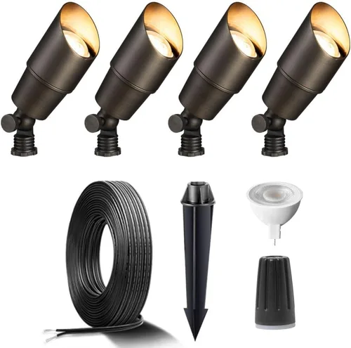 Miniatura 31 de Gardenreet Foco LED para exteriores, latón fundido a presión de 12 V con iluminación hacia arriba, impermeable, luces de paisaje de bajo voltaje