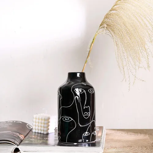 Miniatura 7 de Kimdio - Jarrón de cerámica con diseño de cara irregular, florero decorativo para decoración del hogar, sala de estar, oficina, centro de mesa, mesa