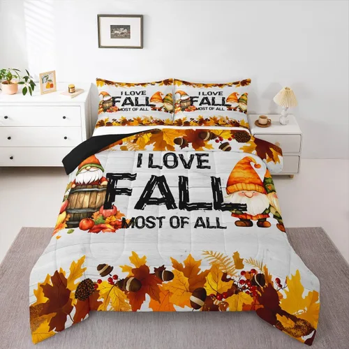 Miniatura 11 de Erosebridal Juego de edredón de gatos lindos para niños, juego de ropa de cama de calabaza y hoja de arce para niñas y niños, juego de edredón