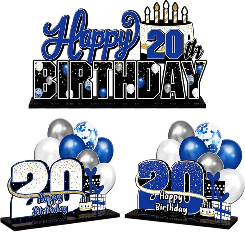 Miniatura 76 de LINGTEER Feliz 10º Cumpleaños Juego de Centros de Mesa de Acrílico Azul para Mesa - Brindemos por Diez Años Decoraciones de Regalo de Fiesta de 10º