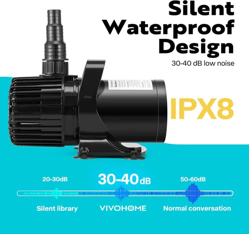 Miniatura 5 de VIVOHOME - Bomba de agua sumergible de 100W 1600GPH con boquilla ajustable sin costuras de 180° y bolsa de barrera para estanques de peces, cascadas