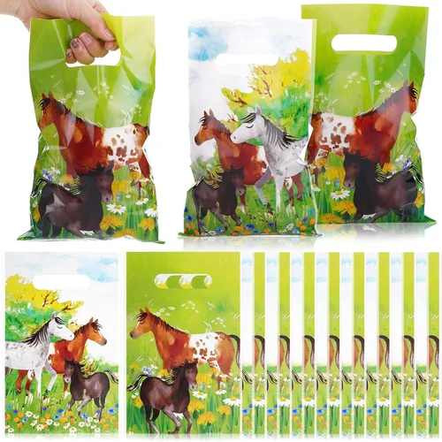 Tudomro Paquete de 100 bolsas de regalo de fiesta de caballo, de plástico, impermeables, con temática de poni, bolsas de golosinas y regalos de poni