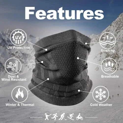 Miniatura 3 de wtactful Polaina calentadora de cuello de invierno, resistente al viento, pasamontañas para esquí, snowboard