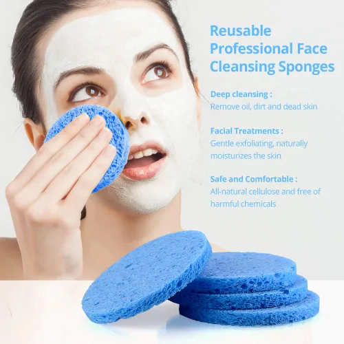 Miniatura 2 de Esponjas de limpieza facial naturales, 20 esponjas faciales comprimidas, celulosa, reutilizables, suaves, cosméticos, para eliminar maquillaje Azul