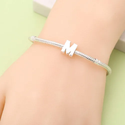 Miniatura 6 de ABUN Abalorio de plata de ley 925 con letra inicial de la A a la Z se adapta a pulseras collar Plata esterlina