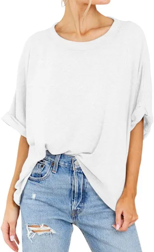 Miniatura 2 de Camiseta de manga corta para mujer, de gran tamaño, cuello redondo, holgada, casual, para verano