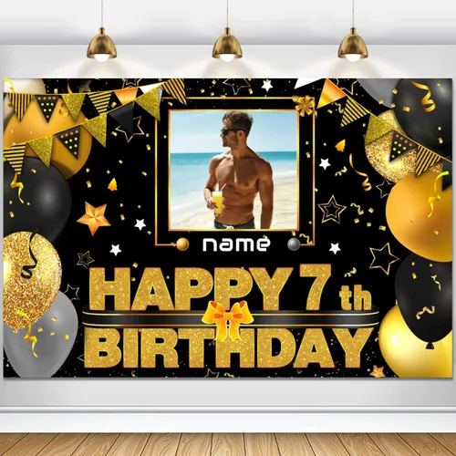 Miniatura 86 de Cartel decorativo personalizado de feliz cumpleaños número 100 - Personalización disponible - Negro y dorado - Tamaño grande - Admite fotos