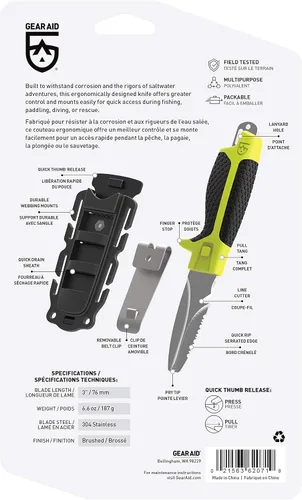 Miniatura 3 de GEAR AID Tanu - Cuchillo de buceo y rescate con funda, hoja de punta roma de 3 pulgadas Nav Verde