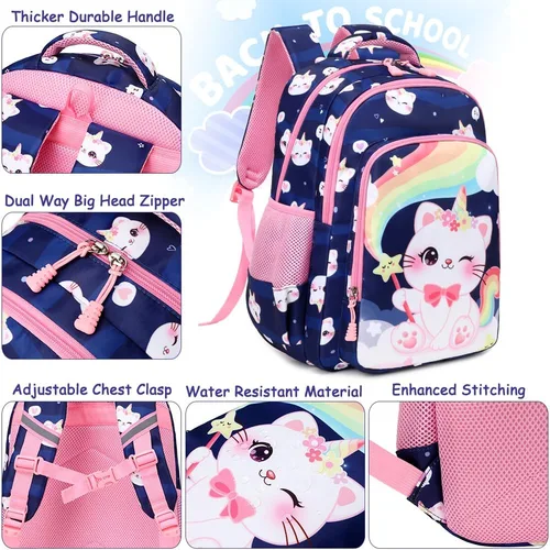 Miniatura 70 de Juego de mochila para niñas y adolescentes, mochila escolar para niños con bolsa para el almuerzo, estuche para lápices, mochilas escolares