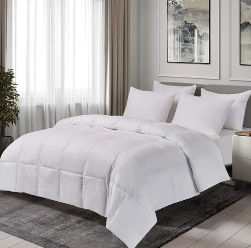 Miniatura 2 de Blue Ridge Home Fashions Home Fashion - Edredón de plumón de ganso blanco y plumas, 100% algodón, matrimonial/queen, todas las estaciones