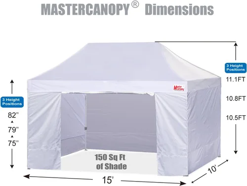 Miniatura 3 de MASTERCANOPY Carpa Plegable Resistente con Paredes Laterales (10x15, Blanco)