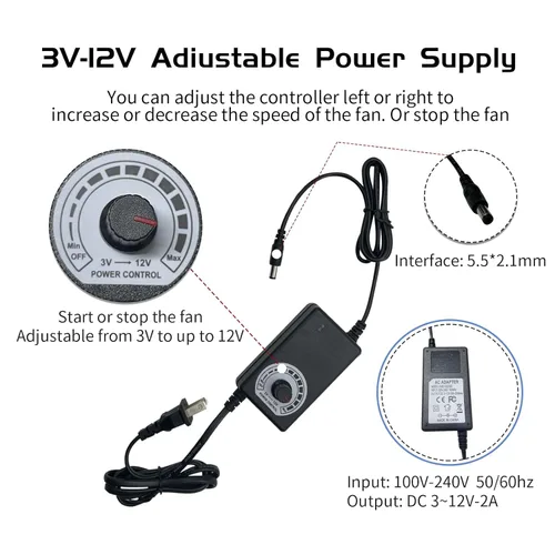 Miniatura 5 de Ventilador de magdalenas de 120 V axial 220 V 110 V con controlador de velocidad variable Ventilador de computadora con enchufe de CA para PC