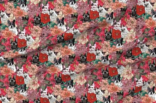 Miniatura 4 de Spoonflower Tela - Frenchie Florals Bulldog Francés Flores Rojas Rosadas Perros No Deportivos Impresos en Tela de Gasa Barrio Grasa - Costura Ropa