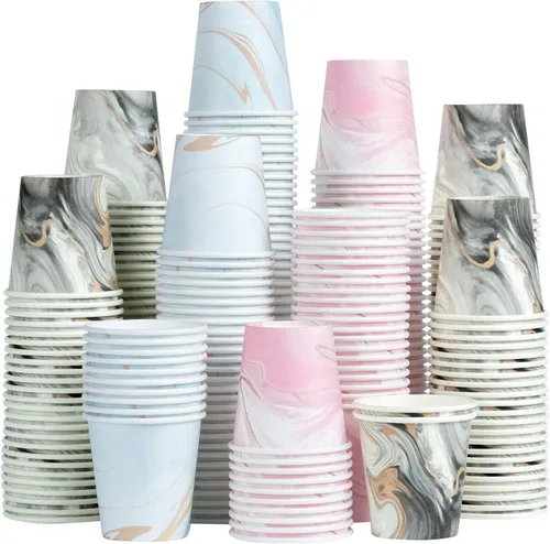 Paquete de 600 vasos de papel de 3 onzas, coloridos vasos de papel desechables, vasos pequeños para enjuague bucal para baño, fiesta, picnic, Mármol