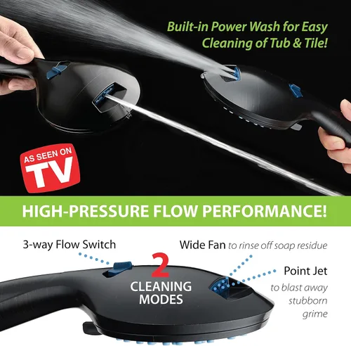 Miniatura 9 de Hotel Spa AquaCare Visto-En-TV Cabezal de regadera de mano y lluvia de alta presión de 50 modos de 3 vías con jets anti-obstrucción, modo de 2 tubos