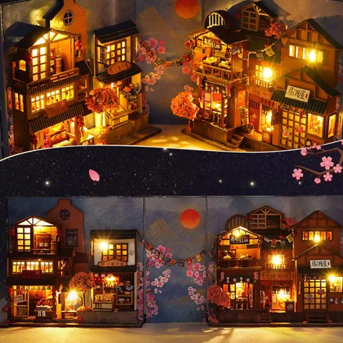 Miniatura 9 de Kit de bricolaje en miniatura para rincón de libros, casa de muñecas para estantería, decoración de callejón, kit de casas en miniatura de bricolaje