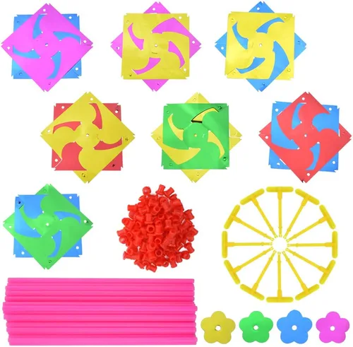 Miniatura 5 de 50 molinetes de plástico de arcoíris, molino de viento, molinillos de fiesta, juego de molinetes de bricolaje para decoración de juguetes, jardín