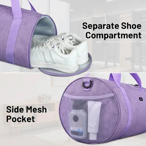 Miniatura 3 de MIER Bolsa de deporte redonda con compartimento para zapatos y bolsillo húmedo, bolsa de mano ligera para hombres y mujeres, entrenamiento, fitness