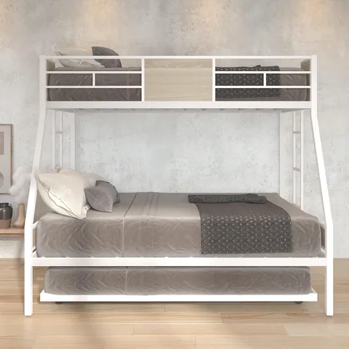 Miniatura 11 de KLMM Literas de metal de tamaño individual sobre matrimonial con 2 escaleras y cama nido para niños, adolescentes y adultos, (negro)