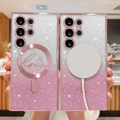 Miniatura 60 de ZONRW - Funda para Samsung Galaxy S22 Ultra magnética, para mujeres y niñas, cubierta trasera suave, lujosa, con corazón de amor, bling, degradado