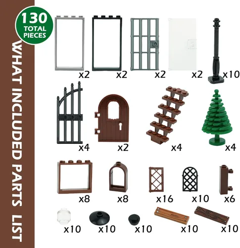 Miniatura 2 de BroTex Puertas Ventanas Accesorios Ladrillos Piezas, Ciudad Casa Piezas Jardín Clásico Camino Lámpara Luz Escalera Puerta Castillo, Creativa DIY
