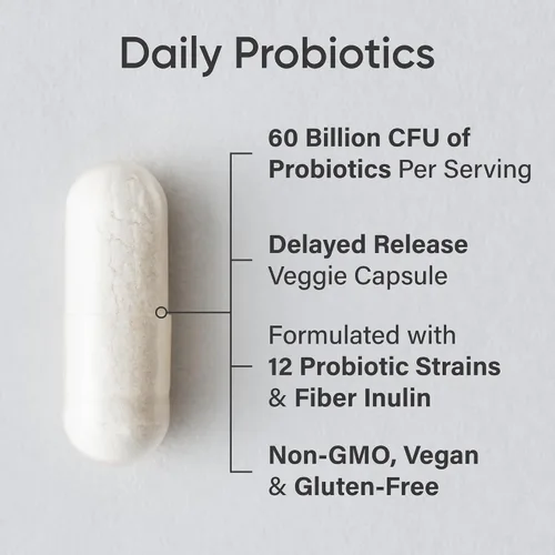 Miniatura 2 de Sports Research Probióticos diarios con prebióticos, 60 mil millones de UFC, cápsulas veganas para la salud intestinal y apoyo digestivo