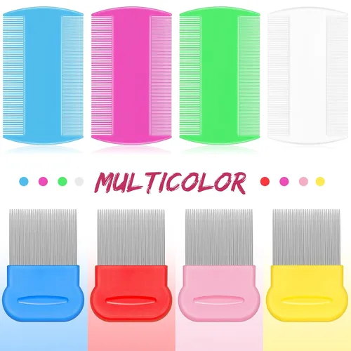 Miniatura 7 de Maitys 8 peines para piojos de pulgas de doble cara para piojos, liendres y eliminación de caspa, peine de plástico y metal, peine para piojos