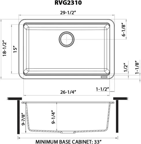 Miniatura 9 de Ruvati Fregadero de cocina de cuarzo compuesto de granito de 30 pulgadas con estación de trabajo, montaje por debajo y acabado negro mate - RVG2310BK