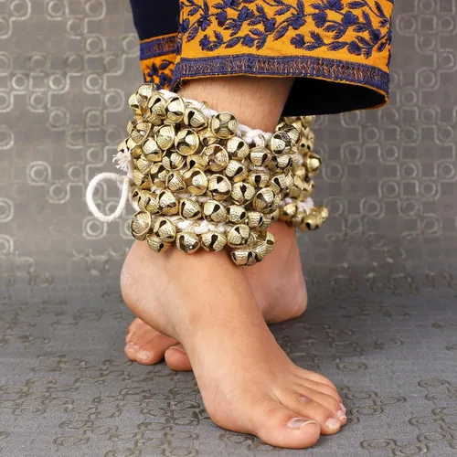 Miniatura 2 de Kathak Ghungroo - Par de 16 campanas grandes atadas con cordón de algodón para tobillera, instrumento musical de la India, accesorios de baile 50-50