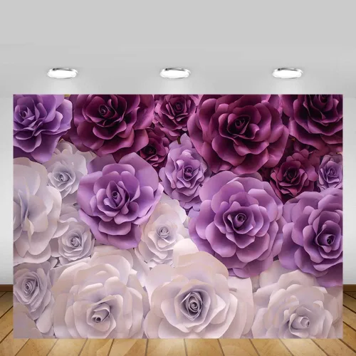 Miniatura 5 de MEHOFOND Fondo de fotografía de rosas de 10 x 7 pies, color morado y blanco, para niña, cumpleaños, mujer, retrato de fondo para boda, despedida