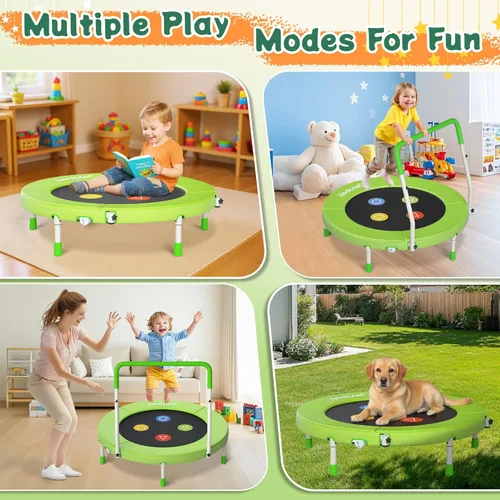 Miniatura 9 de 3FT Toddler Trampoline with Adjustable Handlebar, 36" Foldable & Spring-Free, Mini Kids Indoor Outdoor Trampoline for Ages 1-6, Noiseless Jumping