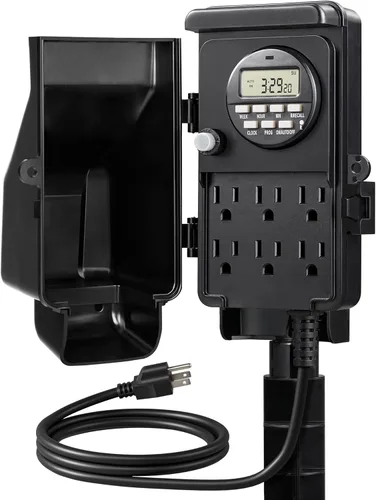 DEWENWILS - Temporizador digital para exteriores, temporizador de tiempo multi-zócalo, impermeable, 6 salidas de jardín, cable de extensión de 6 ft,