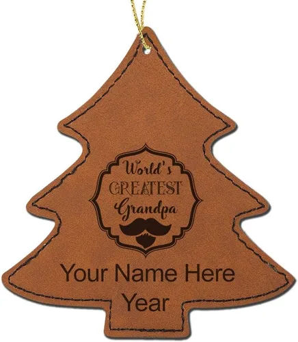 Miniatura 8 de LaserGram Personalized Christmas Ornament, World's Greatest Grandpa, Faux Leather, Custom Laser Engraved Gift Idea (Tree Shape, Pink)