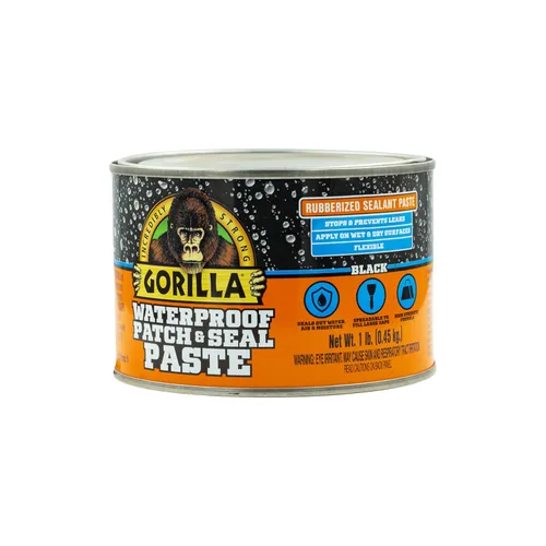 GORILLA - Pasta selladora de goma impermeable para parche y sellado, negra, lata de 1 libra (paquete de 1)