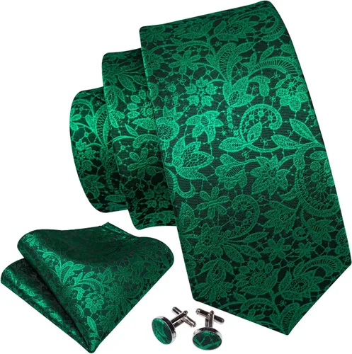 Miniatura 2 de Barry.Wang Conjunto de corbatas para hombre, seda con diseño de cachemira, corbata tejida formal con pañuelo de bolsillo y gemelos